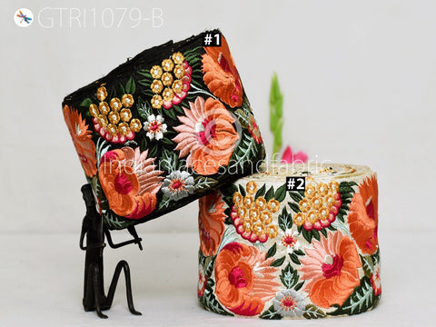 9 Yard Orange Indian Embellishment Embroidered 10cm Trim Cushion Covers Embroidery Saree Ribbon Sewing Crafting Border Wedding Trimmings