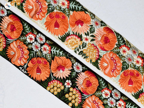 9 Yard Orange Indian Embellishment Embroidered 10cm Trim Cushion Covers Embroidery Saree Ribbon Sewing Crafting Border Wedding Trimmings
