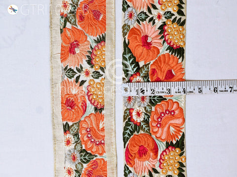 9 Yard Orange Indian Embellishment Embroidered 10cm Trim Cushion Covers Embroidery Saree Ribbon Sewing Crafting Border Wedding Trimmings