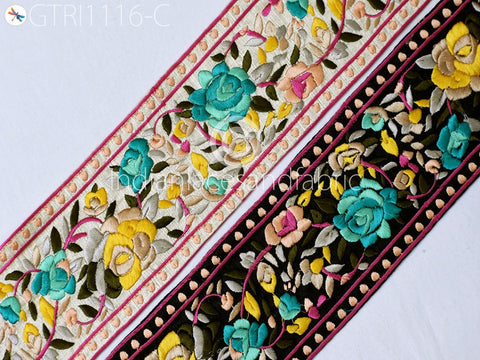 9 Yard Embroidered Fabric 10cm Trim Indian Sari Border Saree Laces Sewing DIY Crafting Decorative Ribbons Trimmings Cushions Beach Bags Hats