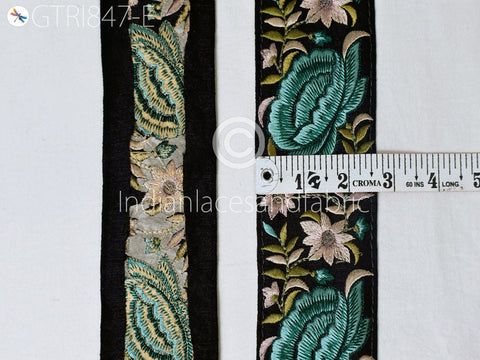 9 Yard Teal Floral 6cm Beach Bags Home Decor Embellishments Drapery Embroidered Fabric Trim Saree Border DIY Crafting Sewing Sari Ribbon