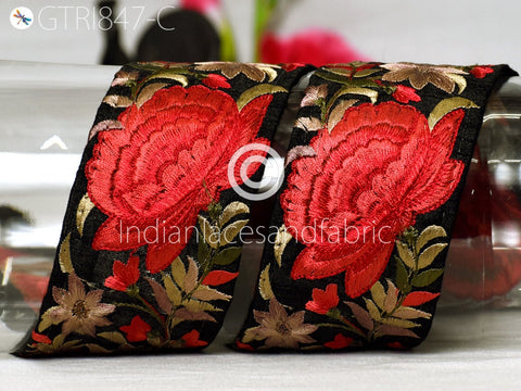 9 Yard Red Floral 65MM Embroidered Fabric Trim Decor Saree Border Crafting Sewing Sari Ribbon Beach Bags Home Decor Embellishments Drapery