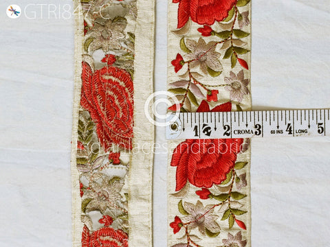 9 Yard Red Floral 65MM Embroidered Fabric Trim Decor Saree Border Crafting Sewing Sari Ribbon Beach Bags Home Decor Embellishments Drapery
