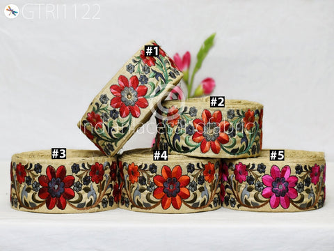 9 Yard Embroidered 5cm Ribbon Fabric Trim Decorative Embroidery Embellishments DIY Crafting Sewing Saree Indian Sari Border Home Decor Tape