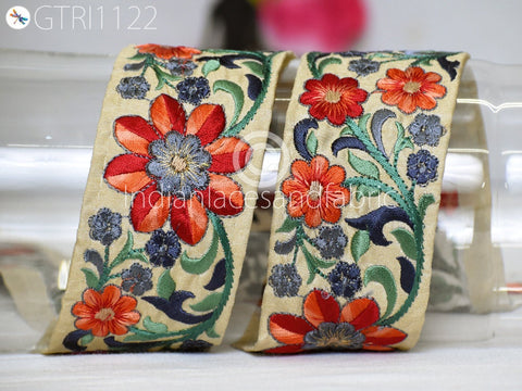 9 Yard Embroidered 5cm Ribbon Fabric Trim Decorative Embroidery Embellishments DIY Crafting Sewing Saree Indian Sari Border Home Decor Tape