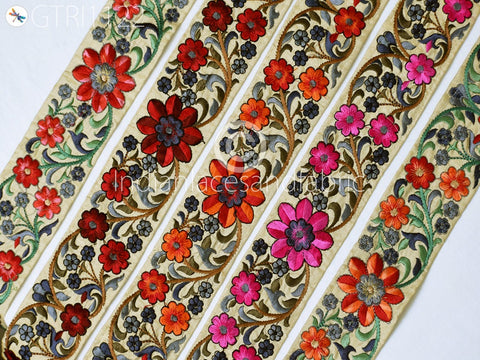 9 Yard Embroidered 5cm Ribbon Fabric Trim Decorative Embroidery Embellishments DIY Crafting Sewing Saree Indian Sari Border Home Decor Tape