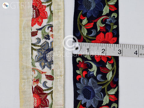 9 Yard Gray 7cm Indian Embroidered Fabric Trim DIY Crafting Sari Border Decor Dresses Sewing Cushions Curtain Cover Table Runner Bags Trims