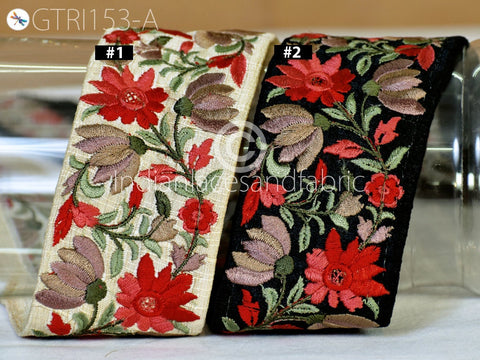 9 Yard Red 5cm Decorative Embroidery Fabric Trim Embellish Table Runner Crafting Sewing Costume Saree Indian Sari Border Embroidered Ribbon