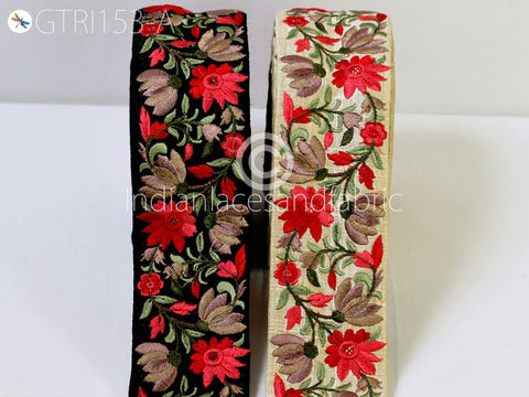 9 Yard Red 5cm Decorative Embroidery Fabric Trim Embellish Table Runner Crafting Sewing Costume Saree Indian Sari Border Embroidered Ribbon