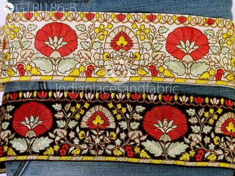 9 Yard Floral 7cm Trims Indian Embroidered Trim Cushion Embellishments Saree Dress Decorative Ribbon Crafting Sewing Borders Home Decoration