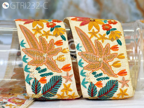 9 Yard Yellow DIY 65mm Craft Indian Laces Embroidered Decorative Fabric Trim Sari Border Sewing Curtain Home Décor Clothing Accessory Ribbon