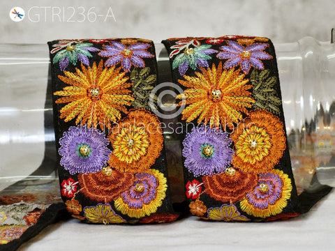 9 Yard Yellow 65mm Embroidered Sari Ribbon Fabric Trims Saree Border DIY Crafting Sewing Beach Bags Home Décor Embellishment Trimmings