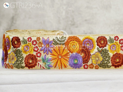 9 Yard Yellow 65mm Embroidered Sari Ribbon Fabric Trims Saree Border DIY Crafting Sewing Beach Bags Home Décor Embellishment Trimmings