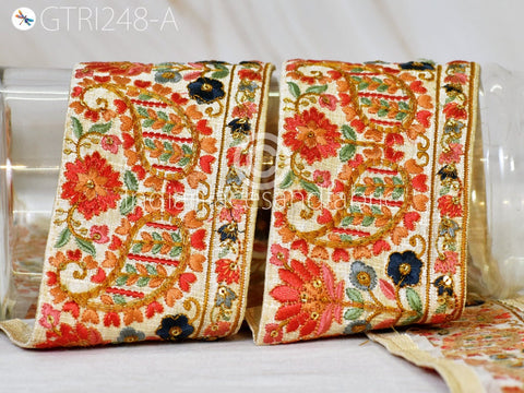 3 Yard Indian Embroidered 9 CM Ribbon Decorative Embroidery Trim Embellishment DIY Crafting Sewing Beach Bags Indian Sari Border Home Decor