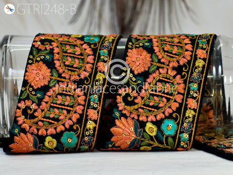 9 Yard Peach Indian 8cm Trims Embroidered Ribbon Decorative Embroidery Embellishment DIY Crafting Sewing Indian Sari Border Home Decor