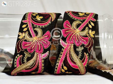 9 Yard Indian Fuchsia 55mm Laces Fabric Trim Embroidered Decorative Sari Border Sewing Costume DIY Crafting Ribbon Cushions trimming