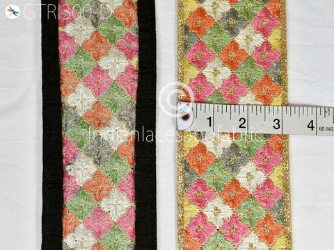 3 Yard Peach Decorative Embroidered 8 CM Ribbon Indian Sari Border Fabric Trims Sewing DIY Crafting Ribbon Table Runners Curtain Trimmings