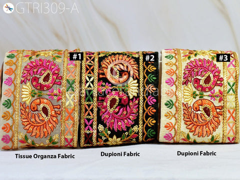 9 Yard Peacock 9cm Embroidered Sari Ribbon Fabric Trim Saree Border Dolls DIY Crafting Sewing Bags Home Décor Embellishment Dresses Trimming