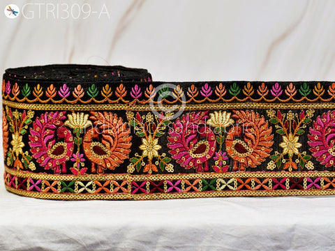 9 Yard Peacock 9cm Embroidered Sari Ribbon Fabric Trim Saree Border Dolls DIY Crafting Sewing Bags Home Décor Embellishment Dresses Trimming