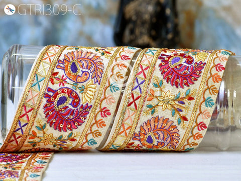 3 Yard Peacock Embroidered Fabric 9 Cm Trim Saree Border Sari Ribbon Dolls DIY Crafting Sewing Beach Bags Home Decor Embellishment Trimmings