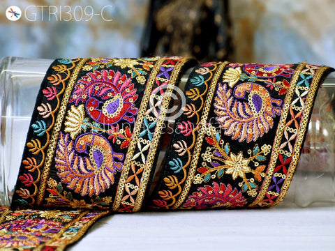 3 Yard Peacock Embroidered Fabric 9 Cm Trim Saree Border Sari Ribbon Dolls DIY Crafting Sewing Beach Bags Home Decor Embellishment Trimmings
