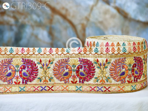 3 Yard Peacock Embroidered Fabric 9 Cm Trim Saree Border Sari Ribbon Dolls DIY Crafting Sewing Beach Bags Home Decor Embellishment Trimmings