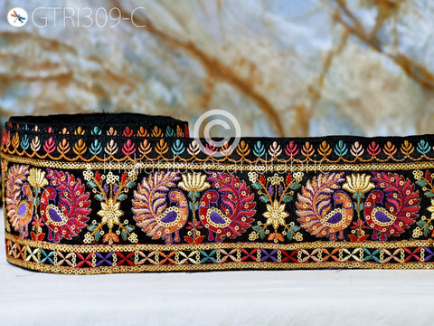 3 Yard Peacock Embroidered Fabric 9 Cm Trim Saree Border Sari Ribbon Dolls DIY Crafting Sewing Beach Bags Home Decor Embellishment Trimmings