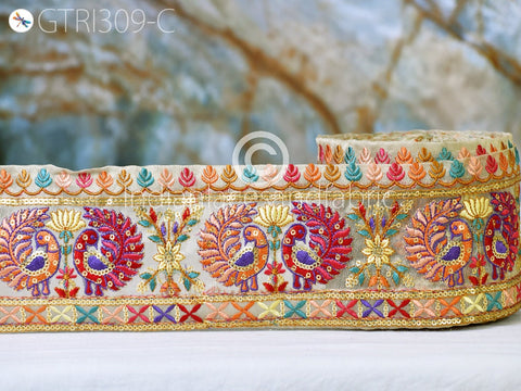 3 Yard Peacock Embroidered Fabric 9 Cm Trim Saree Border Sari Ribbon Dolls DIY Crafting Sewing Beach Bags Home Decor Embellishment Trimmings