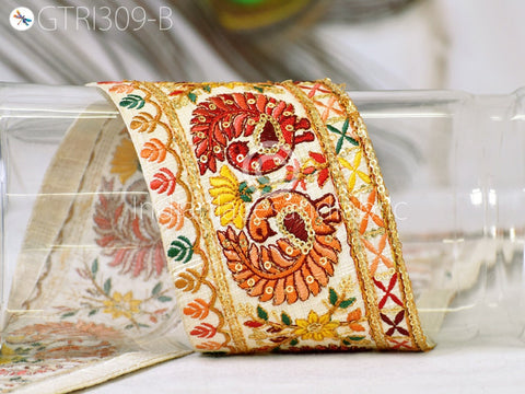 3 Yard Peacock Embroidered Sari Ribbon Fabric 9 CM Trim Saree Border Dolls DIY Crafting Sewing Beach Bags Home Decor Embellishment Trimmings