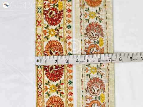 3 Yard Peacock Embroidered Sari Ribbon Fabric 9 CM Trim Saree Border Dolls DIY Crafting Sewing Beach Bags Home Decor Embellishment Trimmings