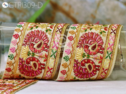 3 Yard Peacock Embroidered Fabric 9 CM Trim Saree Border Dolls DIY Crafting Sari Ribbon Sewing Beach Bags Home Decor Embellishment Trimmings