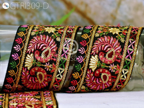 3 Yard Peacock Embroidered Fabric 9 CM Trim Saree Border Dolls DIY Crafting Sari Ribbon Sewing Beach Bags Home Decor Embellishment Trimmings