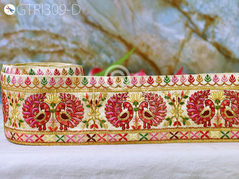 3 Yard Peacock Embroidered Fabric 9 CM Trim Saree Border Dolls DIY Crafting Sari Ribbon Sewing Beach Bags Home Decor Embellishment Trimmings