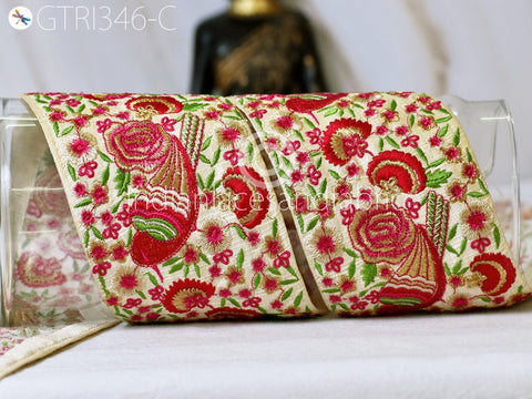 9 Yard Red Lovely Bird Indian 8cm Trim Sari Making Border Crafting Ribbon Sewing Embroidered Decorative Garment Costume Beach Bags Trimming