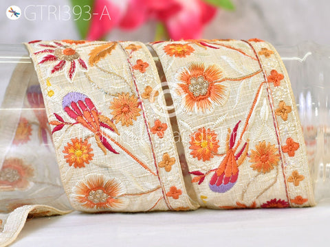 9 Yard Dress Ribbon 7CM Embroidered Bird Fabric Trim Indian Sari Border Saree Trimming Sewing cushion cover Embroidery Crafting Laces