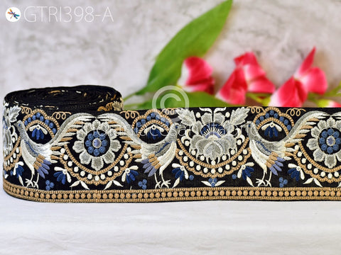 9 Yard Peacock 8cm Indian Embroidered Trim Cushions Embellishment Bags Making Tapes Saree Ribbon Sewing DIY Crafting Border Wedding Trimming