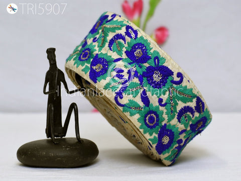 9 Yard Royal Blue 8CM Sewing Indian Floral Crafting Trim Garment Sari Border Decorative Embroidered Saree Ribbon Fashion Costume Trimmings