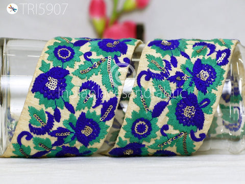 9 Yard Royal Blue 8CM Sewing Indian Floral Crafting Trim Garment Sari Border Decorative Embroidered Saree Ribbon Fashion Costume Trimmings