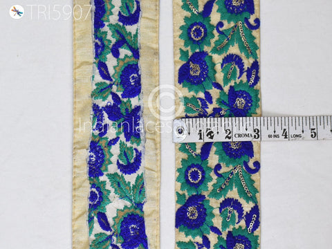 9 Yard Royal Blue 8CM Sewing Indian Floral Crafting Trim Garment Sari Border Decorative Embroidered Saree Ribbon Fashion Costume Trimmings