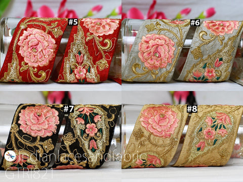 3 Yard Gold Embroidered Ribbon 75mm Trim Decorative Floral Lace Indian Sari Border Sewing Fabric DIY Crafting Trimmings Home Decor Headbands