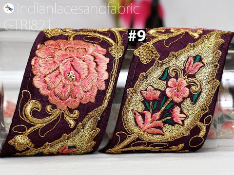 3 Yard Gold Embroidered Ribbon 75mm Trim Decorative Floral Lace Indian Sari Border Sewing Fabric DIY Crafting Trimmings Home Decor Headbands