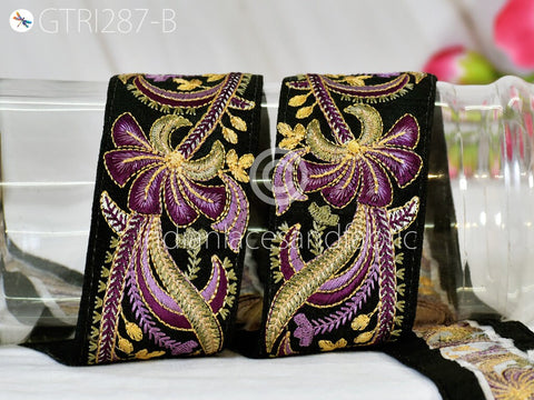 9 Yard Dark Purple 6cm Indian Sari Embroidery Trim Embellishment Embroidered Saree Ribbons Sewing Craft Trimmings Border Curtain Home Décor