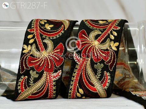 9 Yard Red Indian Sari 6 CM Embroidery Trims Embellishment Embroidered Saree Ribbons Sewing DIY Crafting Trim Border Curtains Home Décor