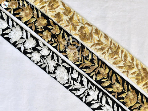 9 Yard Floral Indian 3 Cm Trim Sari Embroidery Saree Ribbon Embroidered Border Cushions cover Home Décor Sewing Clothing Trimmings