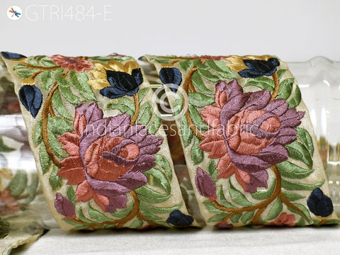 9 Yard Peach 9cm Embroidered Fabric Trim Bridal Belt Tapes Ribbon DIY Craft Sewing Saree Indian Sari Border Home Decor Beach Bag Accessories