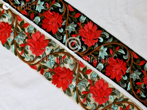 9 Yard Red 65mm Indian Decorative Embroidery Fabric Trim Stole Making Tapes Festival Crafting Sewing Saree Indian Border Embroidered Ribbons