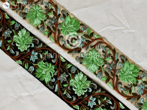 1 Meter Apple Green 6cm Indian Decorative Wedding Dress Embellishment Trim Crafting Saree Indian Wedding Sari Border Embroidered Ribbon