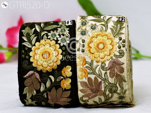 3 Yard Yellow 9 CM Decorative Silk Embroidered Ribbon Indian Sari Border Fabric Trims Sewing Crafting Ribbon Table Runner curtain Trimmings