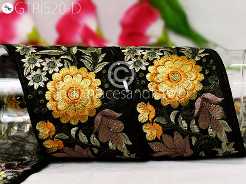 3 Yard Yellow 9 CM Decorative Silk Embroidered Ribbon Indian Sari Border Fabric Trims Sewing Crafting Ribbon Table Runner curtain Trimmings