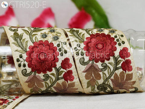 9 Yard Wholesale Maroon 8CM Saree Ribbon Embroidered Indian Trim Sari Border Decorative Costume Embellishment Lace Christmas Dress Trimmings